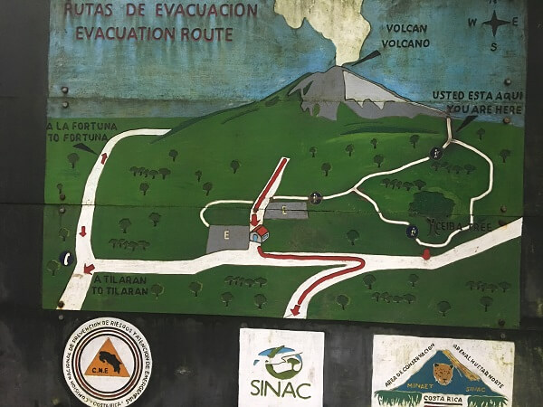 The map of the Arenal National Park