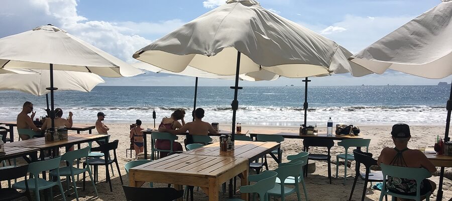 Beautiful view of Playa Flamingo from  the tables on the beach at Coco Loco.