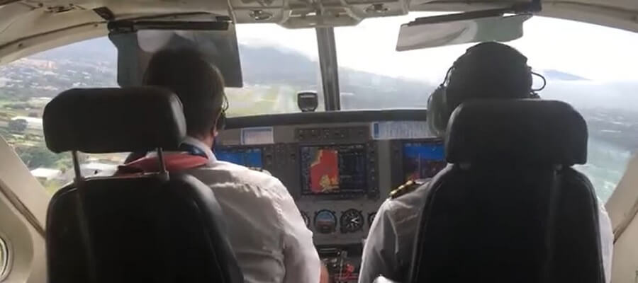 Cockpit view on final approach into San Jose Costa Rica.