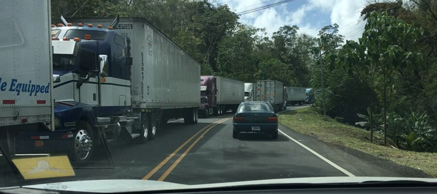 Miles of trucks backed up waiting for inspection and entry into Nicaragua.