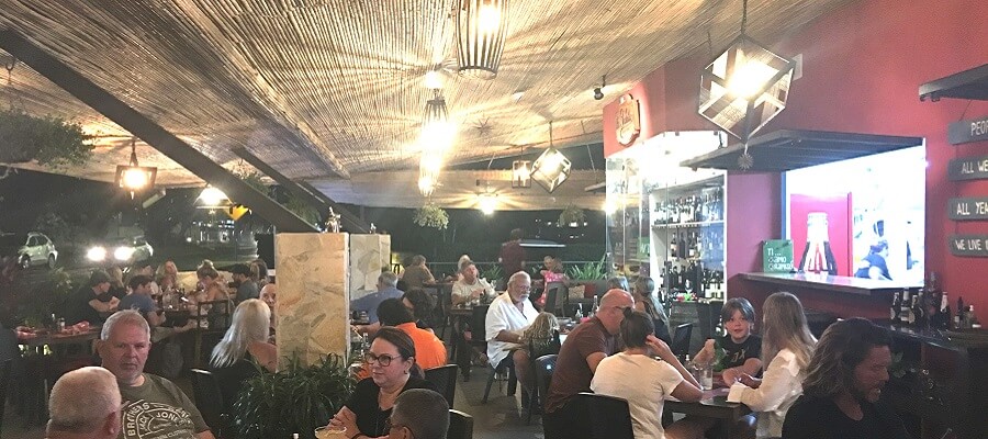 A packed outdoor dining room on a Monday night at La Forketta in Potrero.