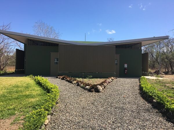 The restrooms, showers are changing rooms at the Llanos de Cortes parking lot.