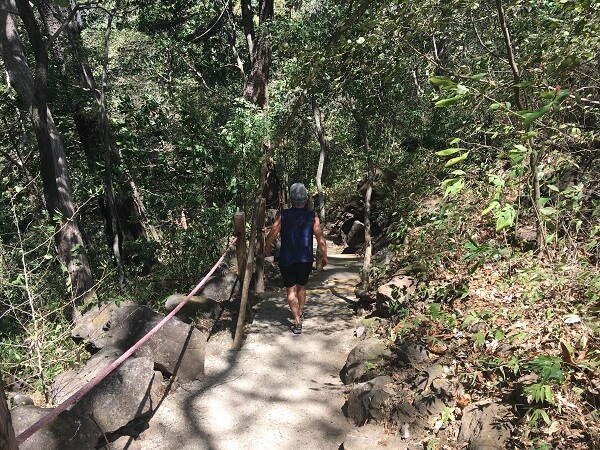 Heading down the stairs to the Llanos de Cortes waterfall.