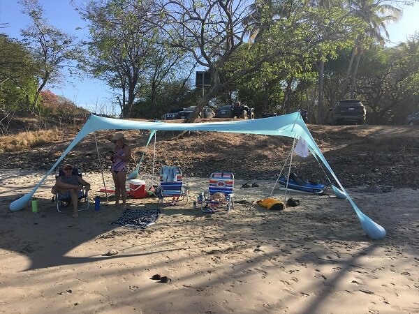 Our large 10 x 10 foot shade canopy protects us from the hot Costa Rica sun.
