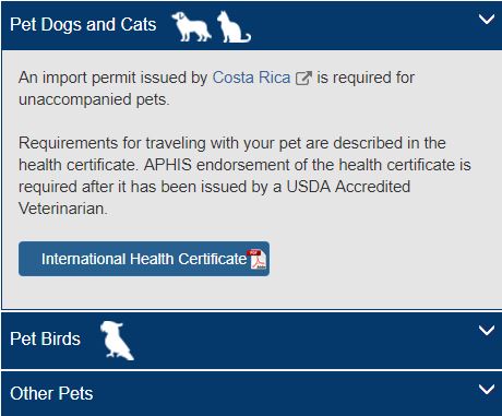 This is the USDA website screen that allows you to pick which form that you need to complete for travel outside of the United States.