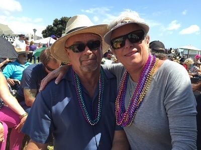 Photo of us attending San Diego's Gator by the Bay just before we departed for Costa Rica.