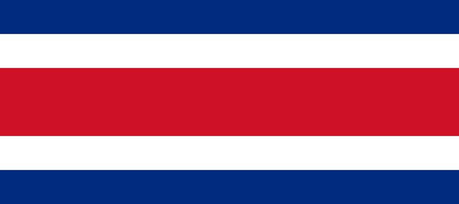 Costa Rica National flag with blue, red and white stripes.