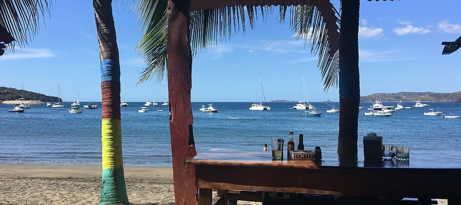 View of the ocean and harbor from our table at Estero Azul.