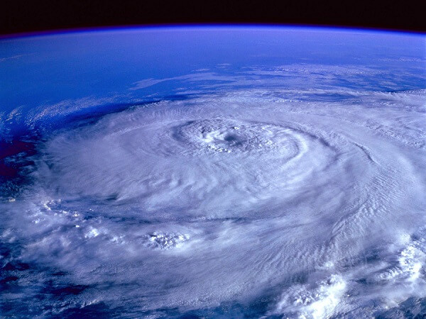Satellite view of massive hurricane with well defined eye.
