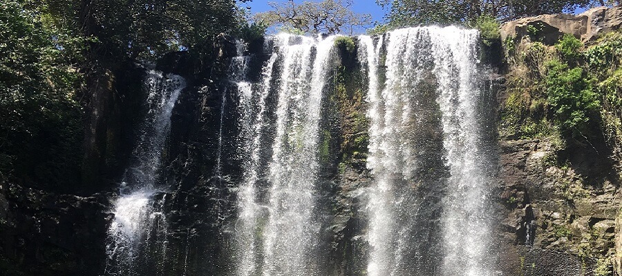 Water drops down 70 feet at the Llanos de Cortes falls.