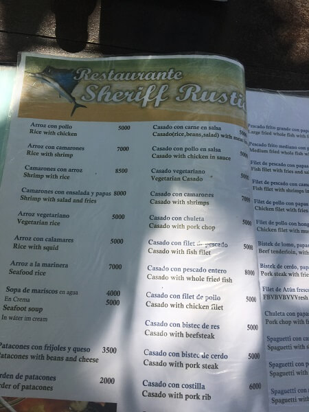 The Sheriff Rustic menu with several pages of selections.